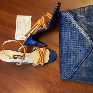 Vintage Shoe Strings Genuine Snakeskin Strappy Heel Sandals in Box EUC